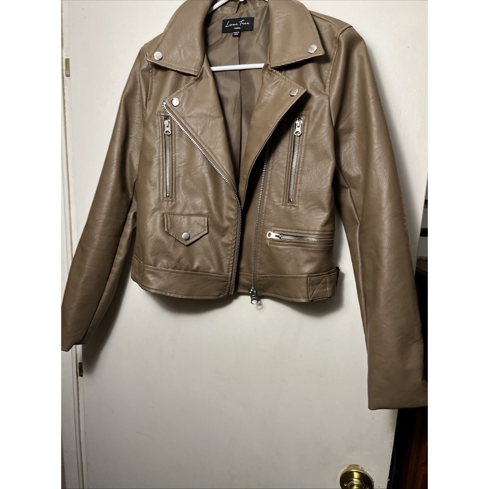 Love Tree Size Large Faux Leather Moto Biker Jacket Camel Size Small